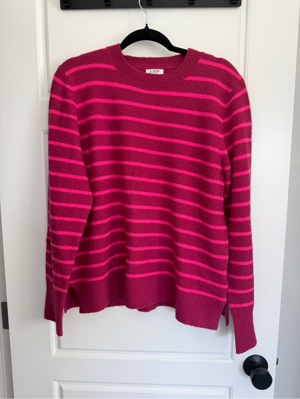 J. Crew Hot Pink and Fuchsia Striped Crewneck Sweater
